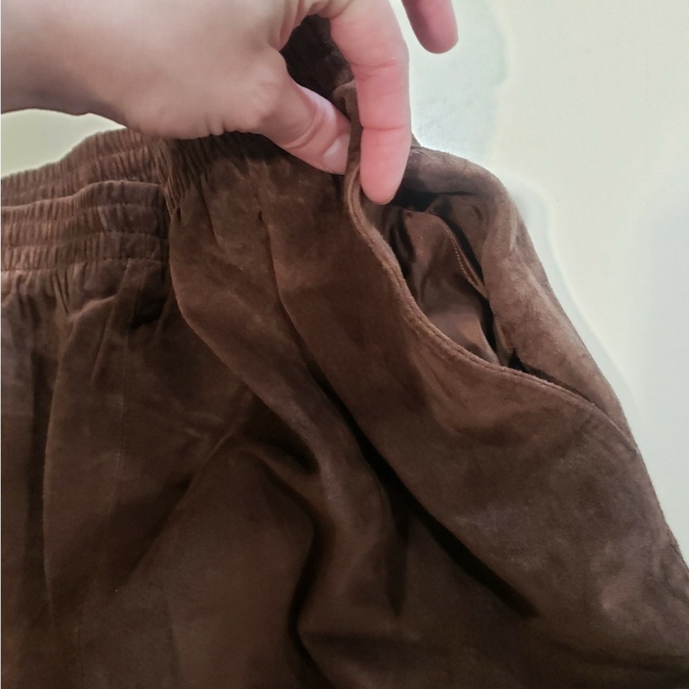 Vintage 90's Suede 100% Leather Brown Pencil Skirt - Picture 4 of 5